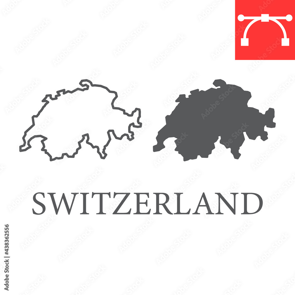 Map of Switzerland line and glyph icon