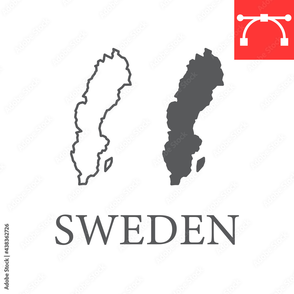 Map of Sweden line and glyph icon