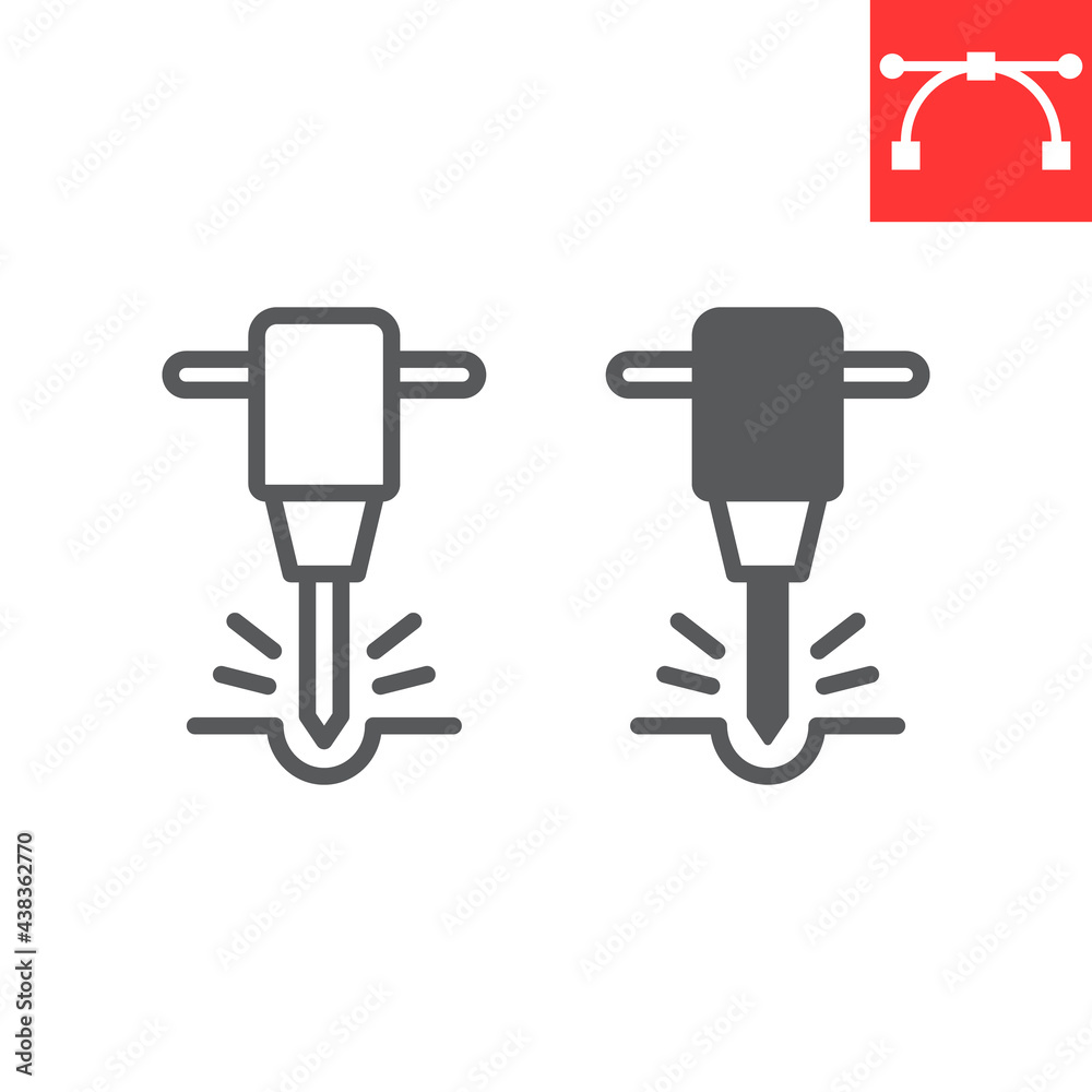 Construction jackhammer line and glyph icon Construction jackhammer line and glyph icon