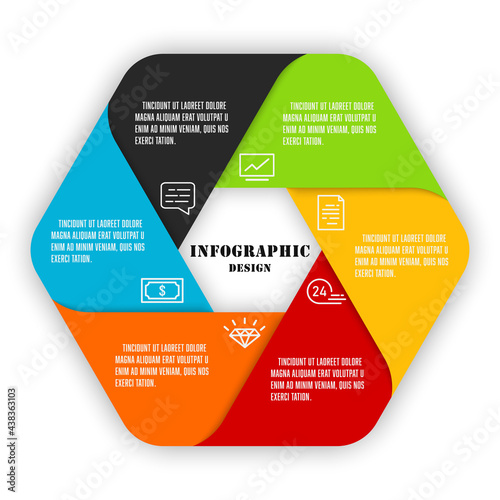 Vector infographic design business icon 6 step. Template for presentation.