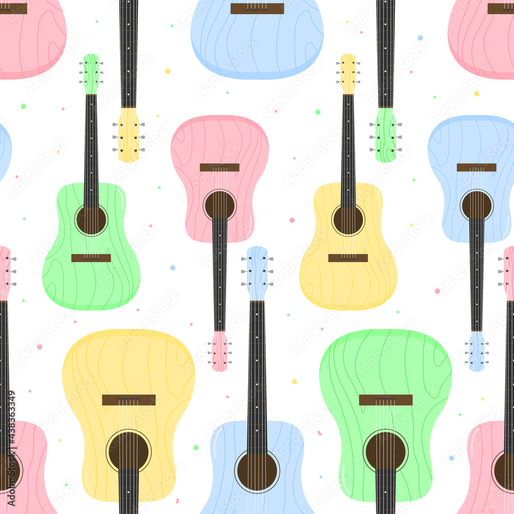 Naklejka premium Pattern with cute guitars. Vector illustration.