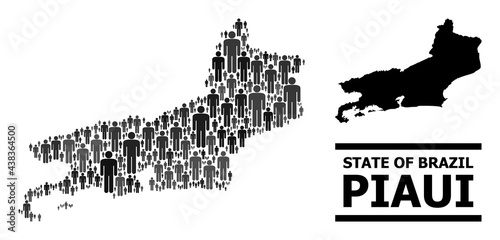 Map of Piaui State for national propaganda. Vector nation mosaic. Concept map of Piaui State constructed of men items. Demographic concept in dark grey color hues.