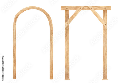Obraz na plátně Watercolor wooden square and semi circle arch illustration