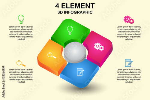 modern square 3d infographic diagram with 4 element