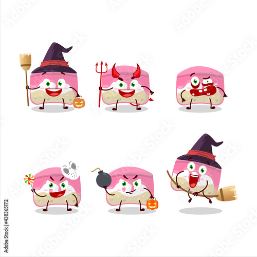 Halloween expression emoticons with cartoon character of strawberry cake