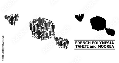 Map of Tahiti and Moorea islands for demographics agitation. Vector population collage. Concept map of Tahiti and Moorea islands composed of people pictograms.