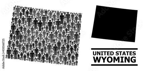 Map of Wyoming State for demographics proclamations. Vector nation abstraction. Abstraction map of Wyoming State created of population pictograms. Demographic concept in dark gray color tinges.