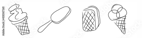 Set of Ice Cream icons. Hand drawind illustration, sketch, isolated, white background photo