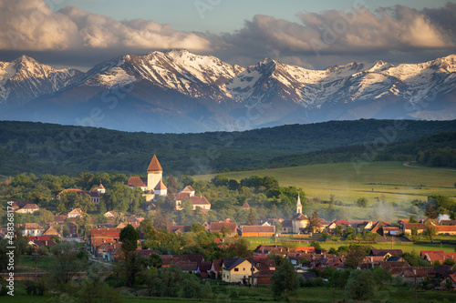 Bilde på lerret Spring landscape of the Transylvanian saxon village, Hosman