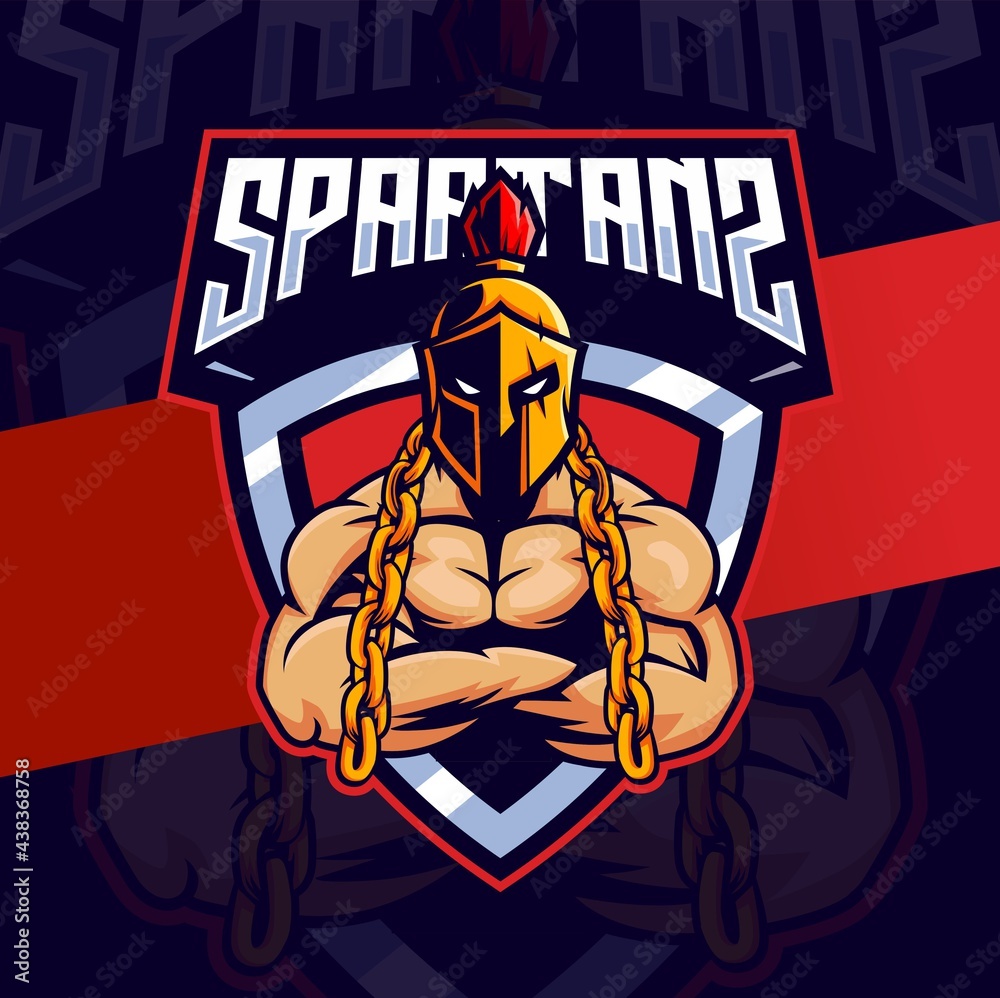 Obraz premium muscle spartan mascot esport for fitness and sport logo design