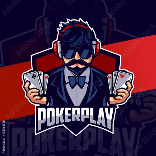 poker man mascot esport logo design for game and sport