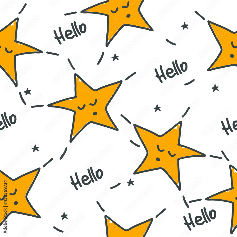 Children's seamless pattern with stars. The background for textile, pajamas, children's clothing. Hand-drawn vector illustration. Cartoon cute pattern. Children's seamless pattern with stars. The background for textile, pajamas, children's clothing. Hand-drawn vector illustration. Cartoon cute pattern.