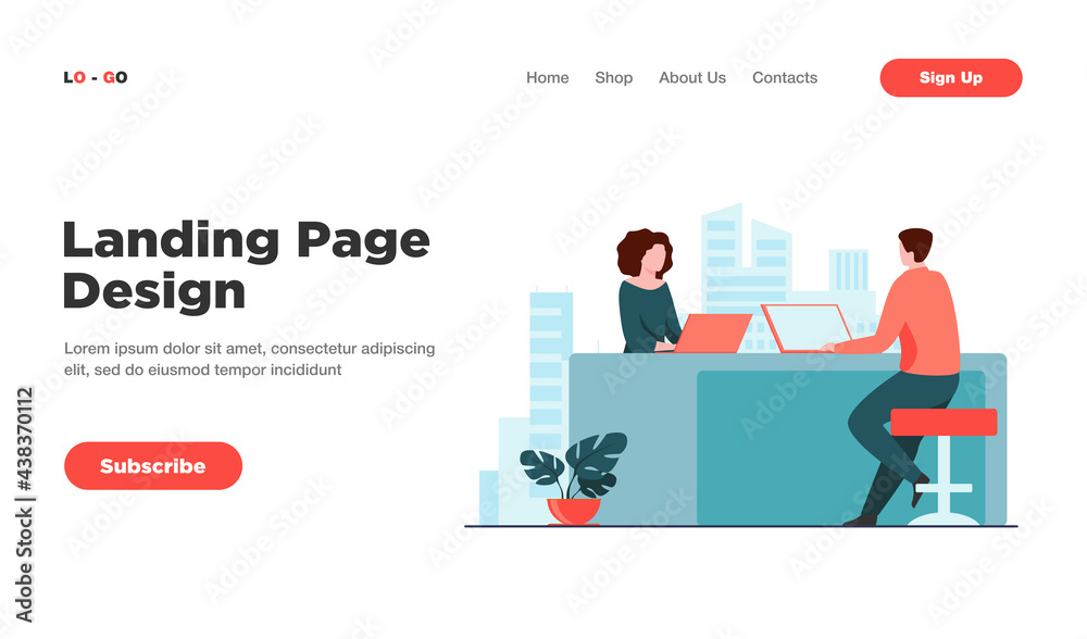 People working together on project. Cooperation, ideas. Flat vector illustration. Startup project concept can be used for presentations, banner, website design, landing web page People working together on project. Cooperation, ideas. Flat vector illustration. Startup project concept can be used for presentations, banner, website design, landing web page