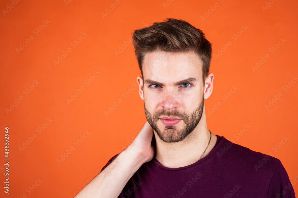 young guy with unshaven face and stylish hair, hairdresser young guy with unshaven face and stylish hair, hairdresser