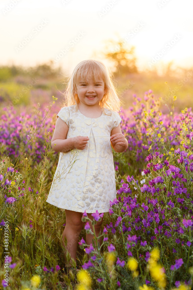 little beautiful girl looking at camera in nature with flowers little beautiful girl looking at camera in nature with flowers