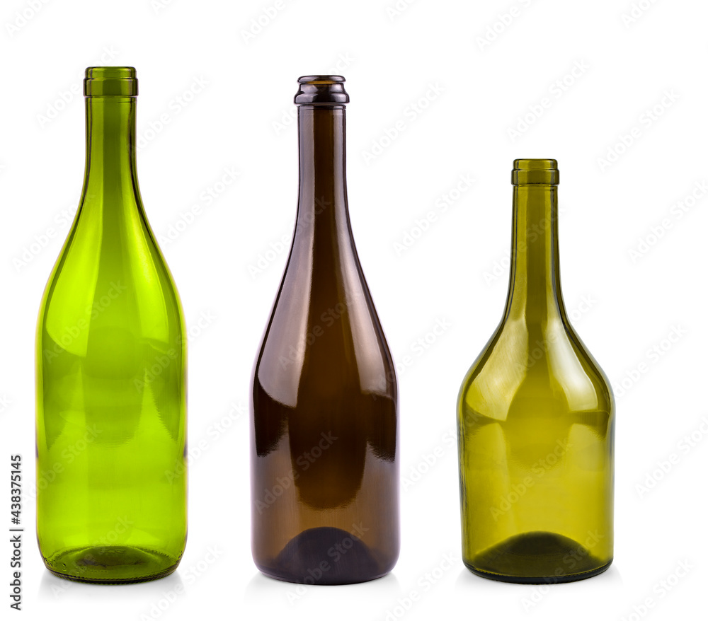 empty bottles of wine isolated on a white background