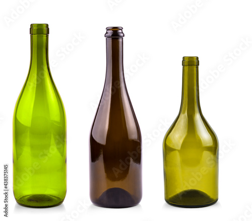 empty bottles of wine isolated on a white background