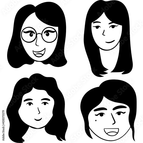 set of faces vector black and white