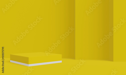 Yellow and white podium. Geometric product stand. 3D illustration.