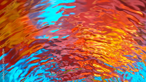Colored abstract splashing water surface background, top view shot.