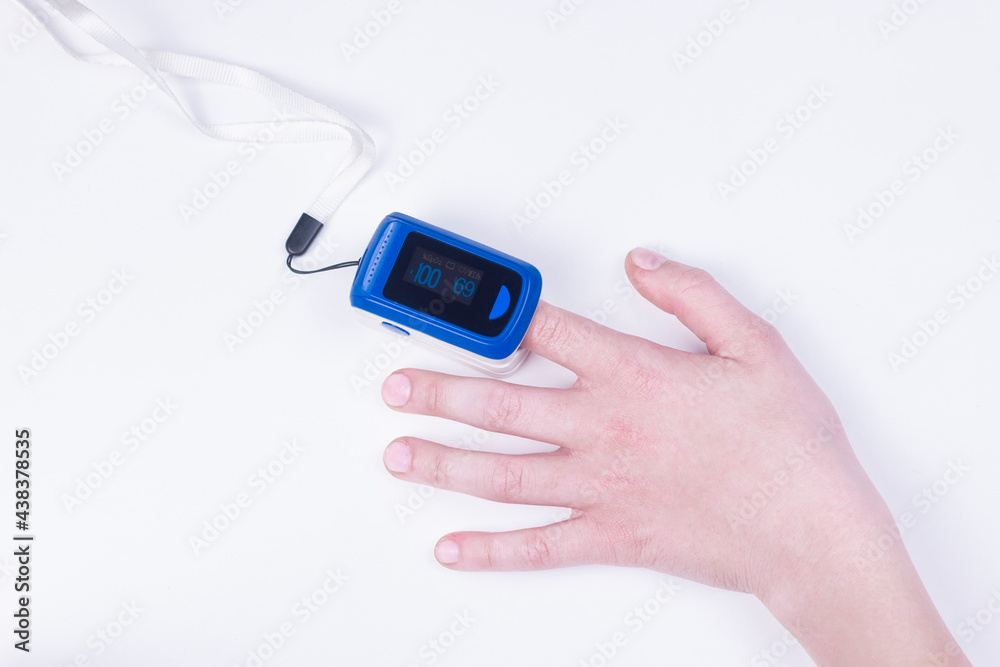 Doctor hand in white medical latex gloves hold patients hand with pulse oximetry on the finger. Noninvasive and painless oxygen saturation level test. Part of set. Doctor hand in white medical latex gloves hold patients hand with pulse oximetry on the finger. Noninvasive and painless oxygen saturation level test. Part of set.