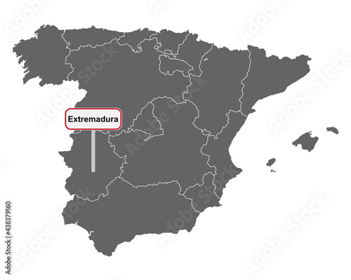Landkarte von Spanien mit Ortsschild Extremadura © lantapix