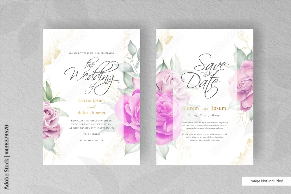 Minimalist Wedding card Template with Hand drawn floral and watercolor element