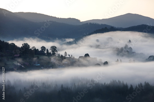 Magic dawn in the misty mountains