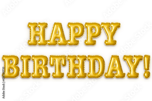 Happy Birthday Golden foil balloons white background
