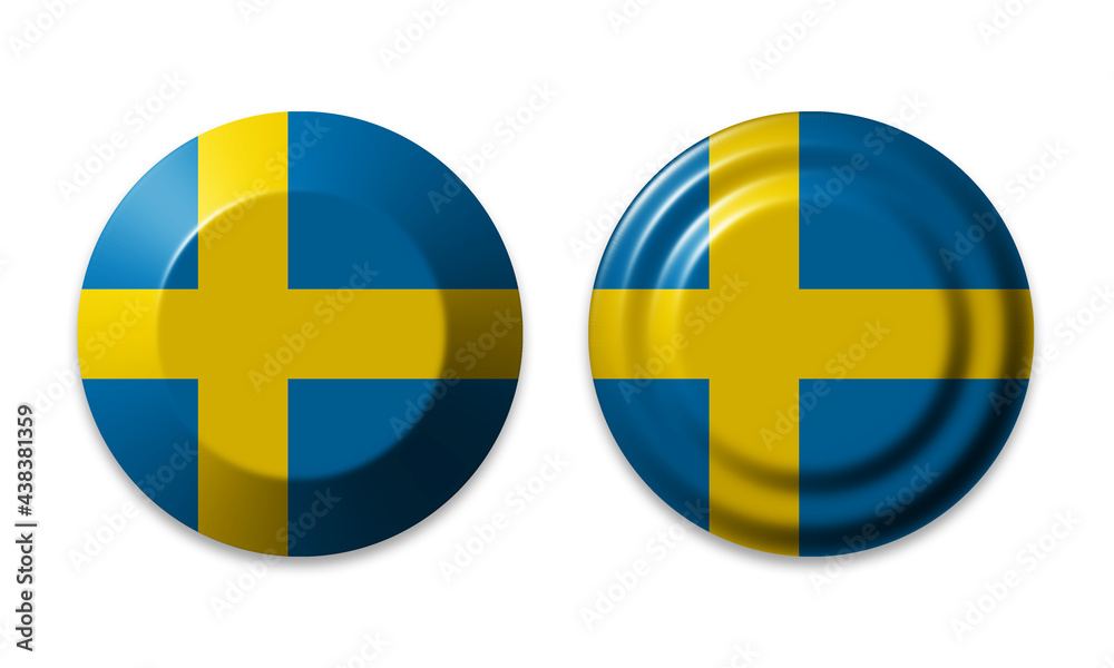 Sweden flag round 3D web button set isolated on white background, ui click icons for website or video app, different styles Sweden flag round 3D web button set isolated on white background, ui click icons for website or video app, different styles