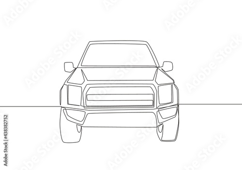 Single line drawing of suv car from front view. Family comfortable vehicle transportation concept. One continuous line draw design