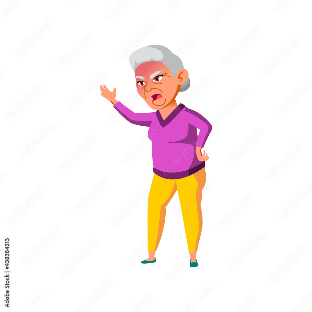 crazy mature age woman shouting at enemy in retirement home cartoon vector. crazy mature age woman shouting at enemy in retirement home character. isolated flat cartoon illustration