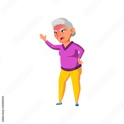 crazy mature age woman shouting at enemy in retirement home cartoon vector. crazy mature age woman shouting at enemy in retirement home character. isolated flat cartoon illustration