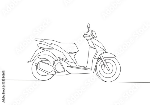 Single continuous line drawing of classic Asian underbone motorbike logo. Vintage scooter motorcycle concept. One line draw design vector illustration