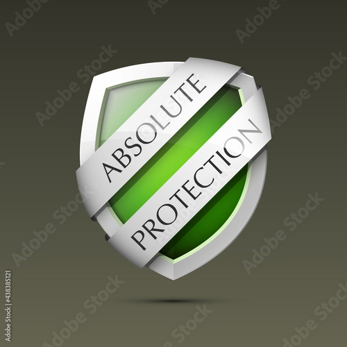 Absolute Protection guard shield concept. Safety badge, Absolute protection icon. Privacy banner shield. Security label. Defense tag. Presentation sticker shield. Defense safeguard sign. badge