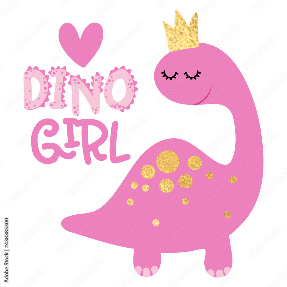 Dino Girl - funny hand drawn doodle, cartoon dino. Good for Poster or t-shirt textile graphic design. Vector hand drawn illustration. Dinosaur Queen. Dino Girl - funny hand drawn doodle, cartoon dino. Good for Poster or t-shirt textile graphic design. Vector hand drawn illustration. Dinosaur Queen.
