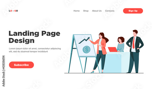 Marketing professional presenting financial chart to boss. Business team working in office flat vector illustration. Business, project management concept for banner, website design or landing web page
