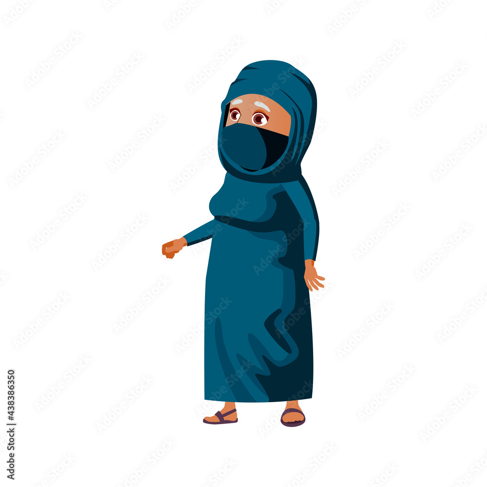 elderly islamic woman in hijab looking with wide opened eyes on mosque cartoon vector. elderly islamic woman in hijab looking with wide opened eyes on mosque character. isolated flat cartoon