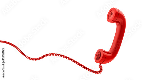 Red retro telephone handset isolated on white background with copy space photo