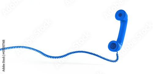 Blue retro telephone handset isolated on white background with copy space photo