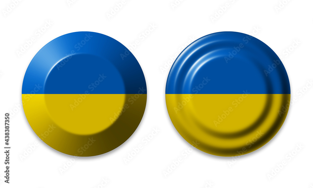 Ukraine flag round 3D web button set isolated on white background, ui click icons for website or video app, different styles