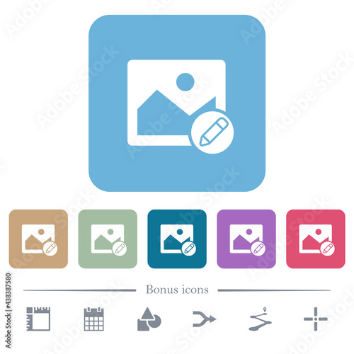 Edit image flat icons on color rounded square backgrounds