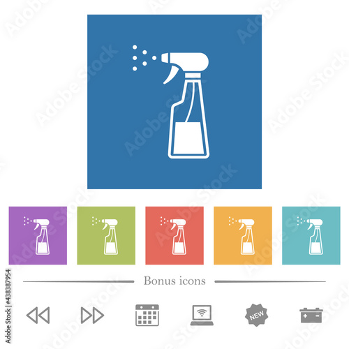 Spray bottle flat white icons in square backgrounds