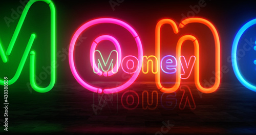 Money neon light 3d illustration