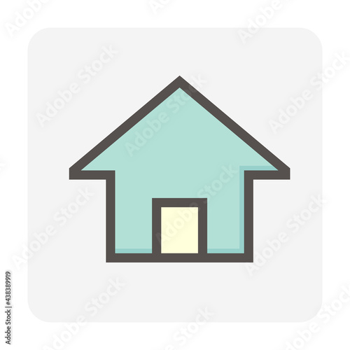 House or residential building with simple shape vector icon,  symbol or pictogram design. That real estate or property for development, owned, sale, rent, buy, purchase or investment. 48x48 pixel.