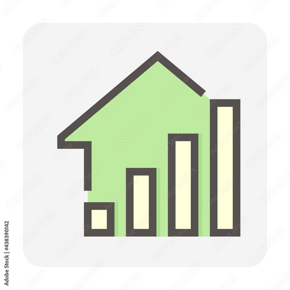 House price or value increase vector icon. Consist of home or house building, growth graph. Rate of real estate or property for development, owned, sale, rent, buy, purchase or investment. 48x48 px. House price or value increase vector icon. Consist of home or house building, growth graph. Rate of real estate or property for development, owned, sale, rent, buy, purchase or investment. 48x48 px.