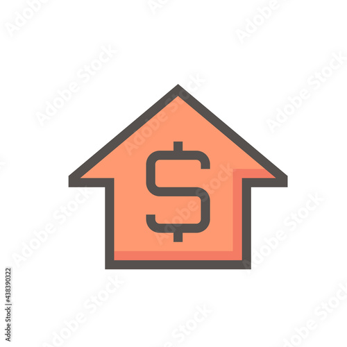 House price or value vector icon design. Consist of home or house building, dollars sign. That rate or price of real estate or property for development, sale, rent or investment. 48x48 pixel.