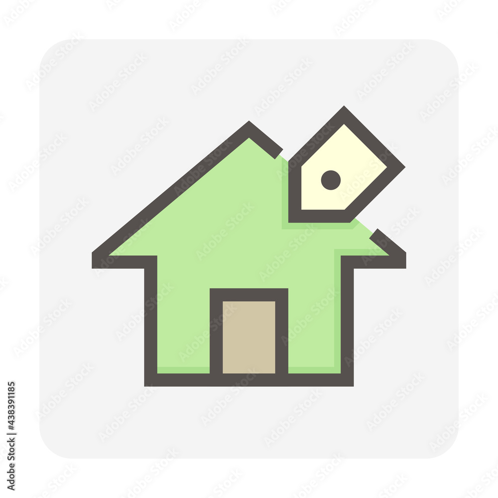 House for sale vector icon. That foreclose real estate or property consist of home or house building and price tag. Also for development, owned, rent, buy, purchase or investment. 48x48 pixel.