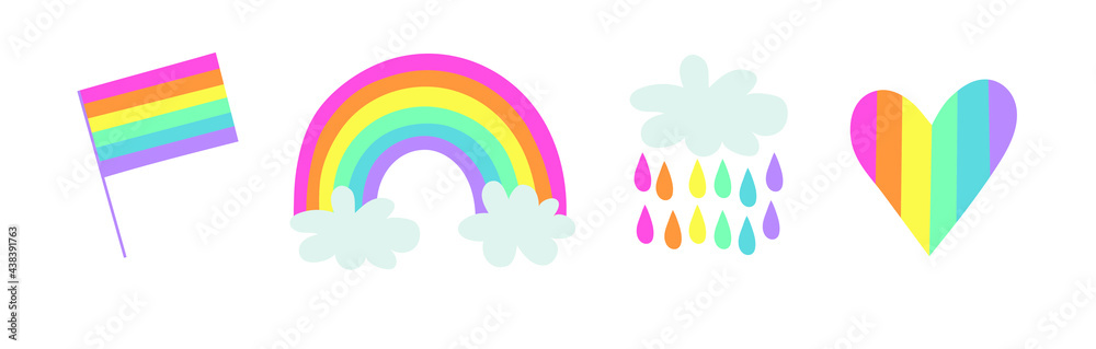 Fototapeta premium Vector Flat Illustration Rainbow. Cartoon Pride Colorful Drawing. LGBTQ Flag Support Sign and Symbol