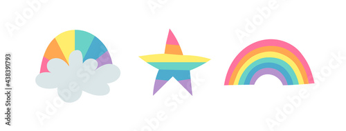Vector Flat Illustration Rainbow. Cartoon Pride Colorful Drawing. LGBTQ Flag Support Symbol